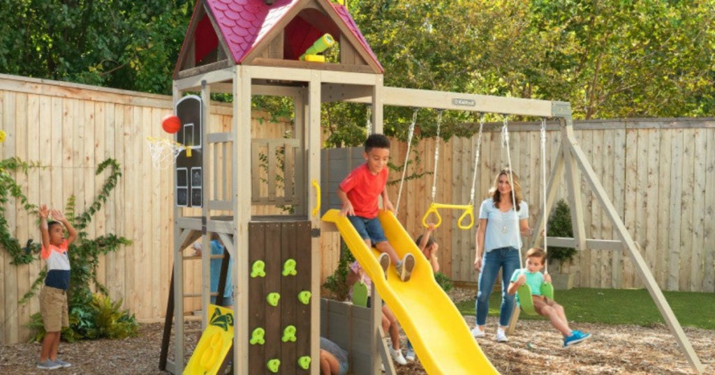 kids playing on swingset