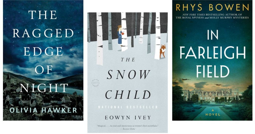 Kindle ebook jackets for Snow Child, Farleigh Field, and The Ragged Edge of Night