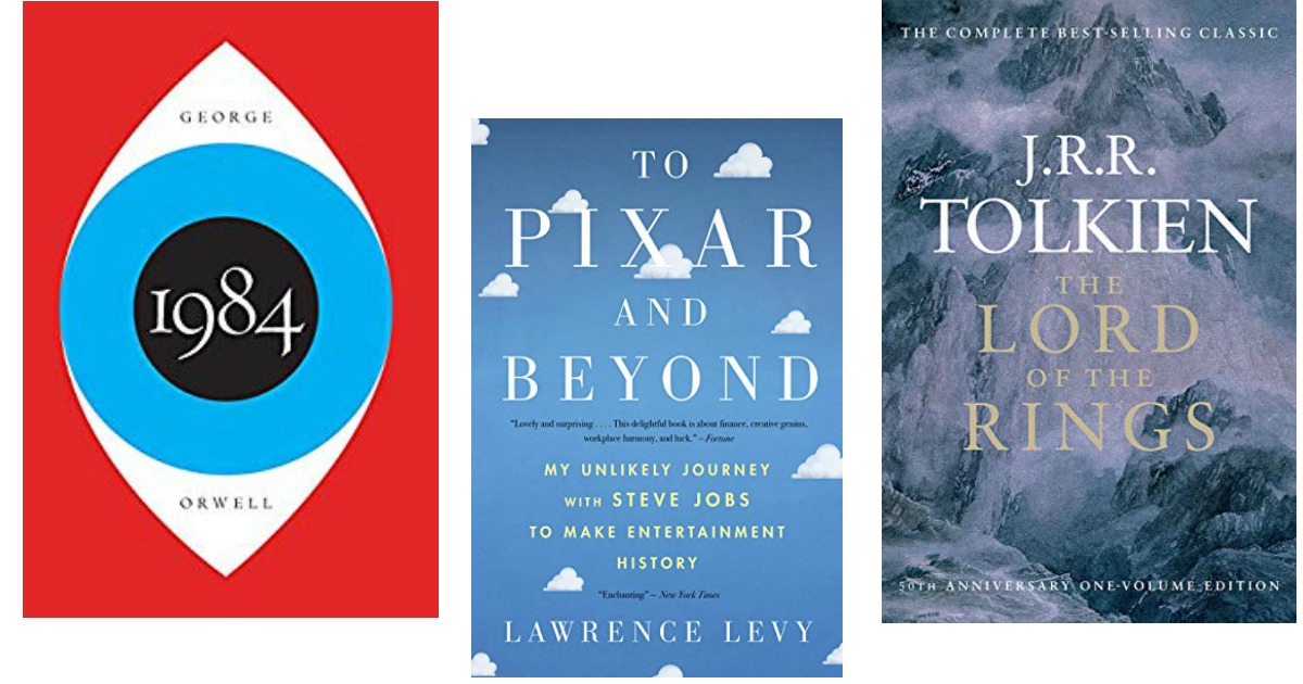 eBook jacket covers for 1984, To Pixar and Beyond, and The Lord of the Rings