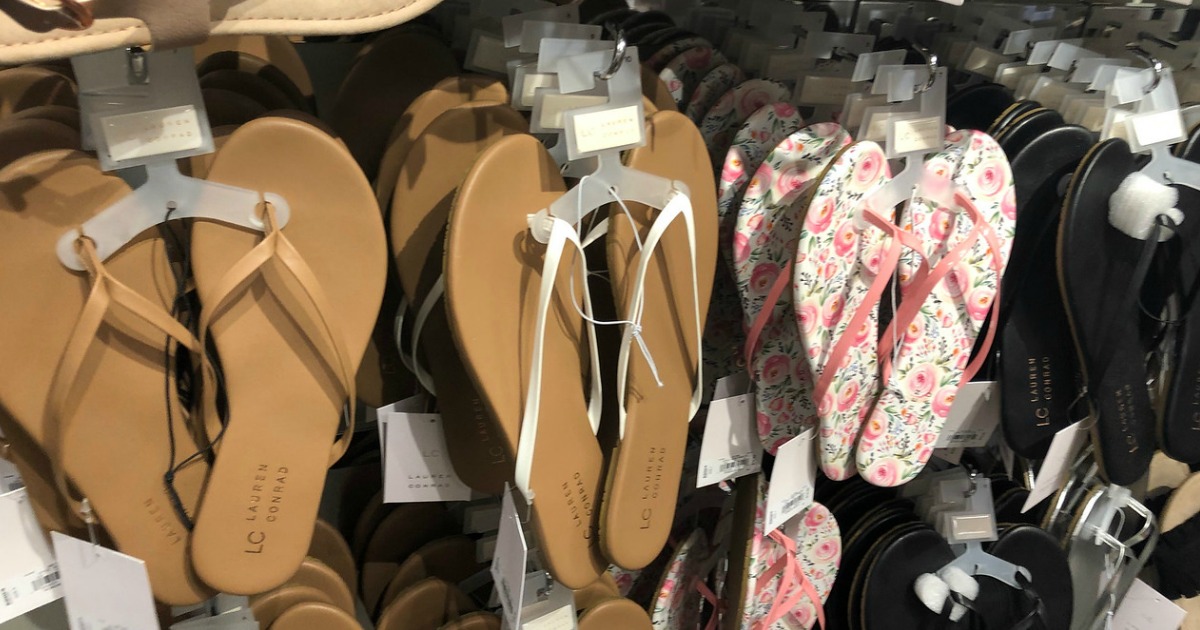 LC Lauren Conrad sandals hanging in-store