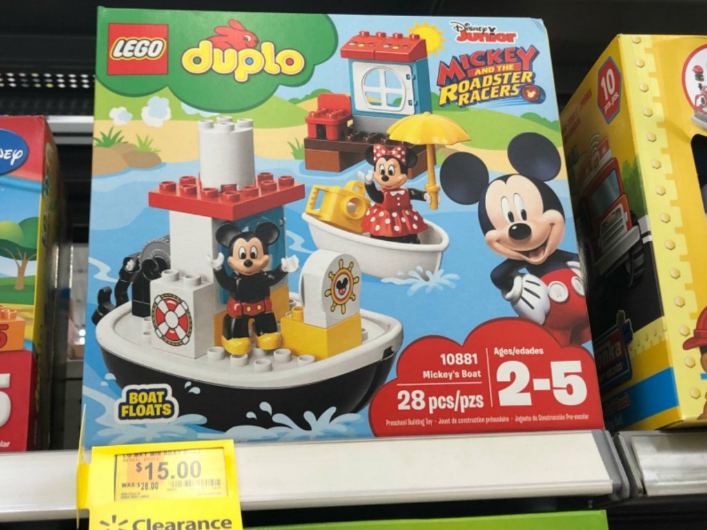 store shelf with box of Mickey legos
