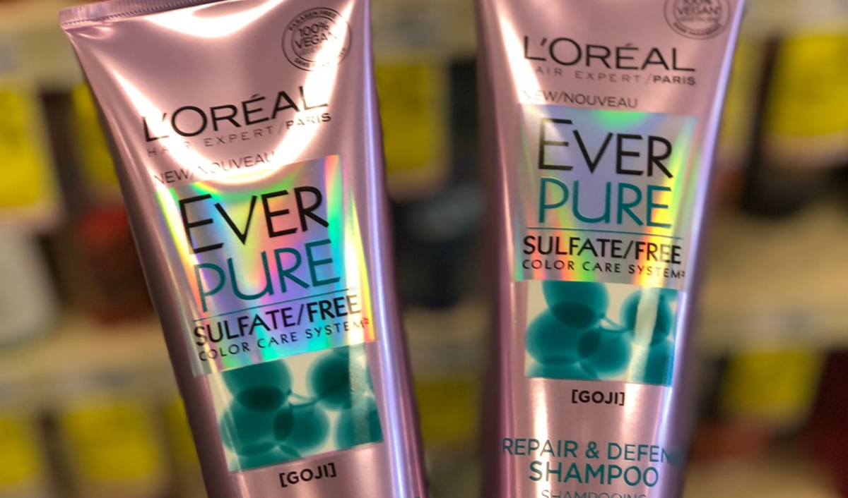 L'Oreal Ever Pure shampoos fanned in hand