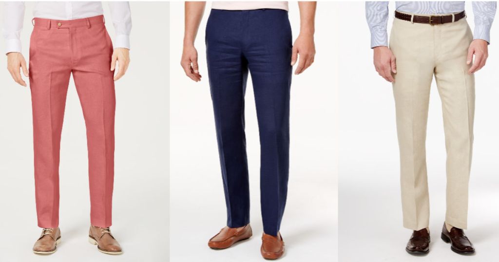 salmon, navy, and khaki Lauren Ralph Lauren Men's Classic-Fit Solid Linen Dress Pants