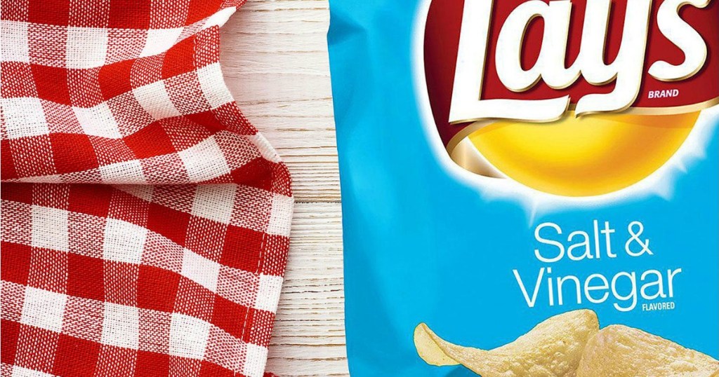 Lay's Salt & Vinegar Chips with a red and white napkin