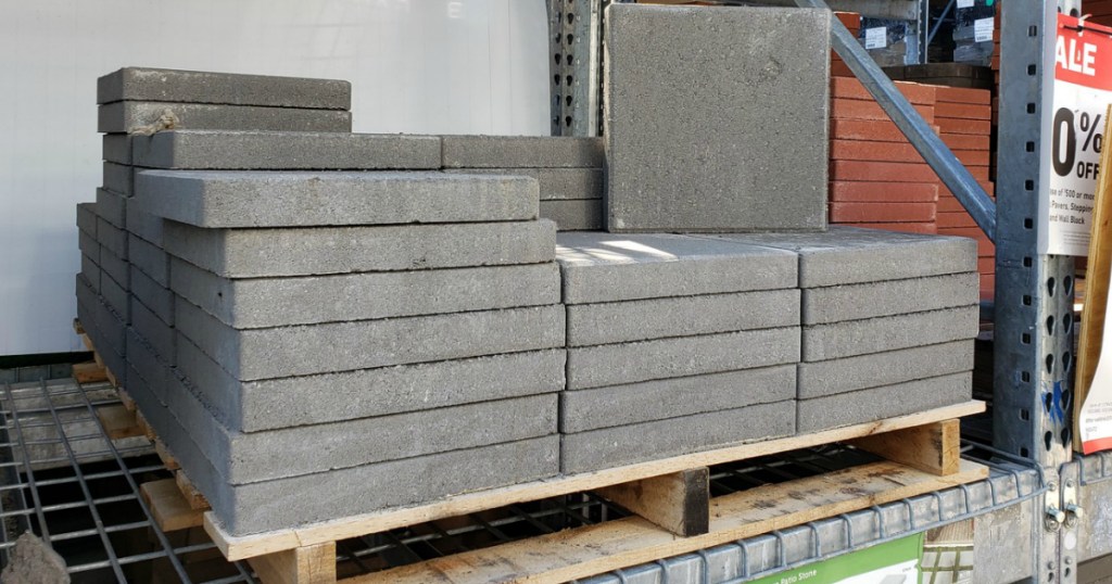 Grey patio stones stacked at the store