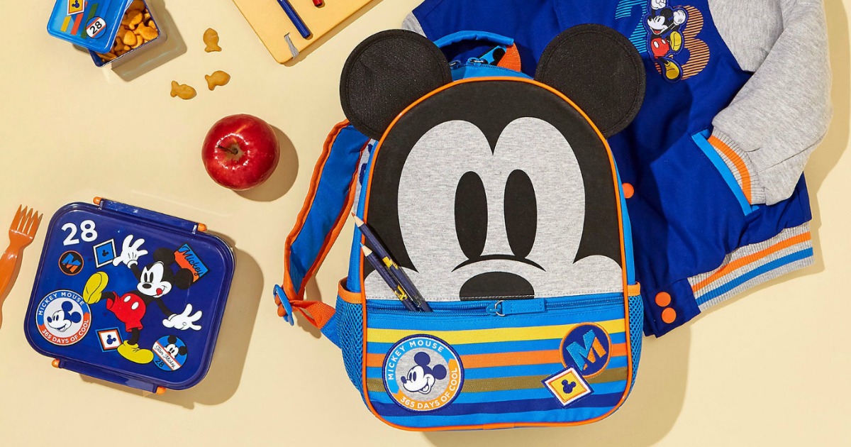 Mickey Mouse Backpack and accessories on table
