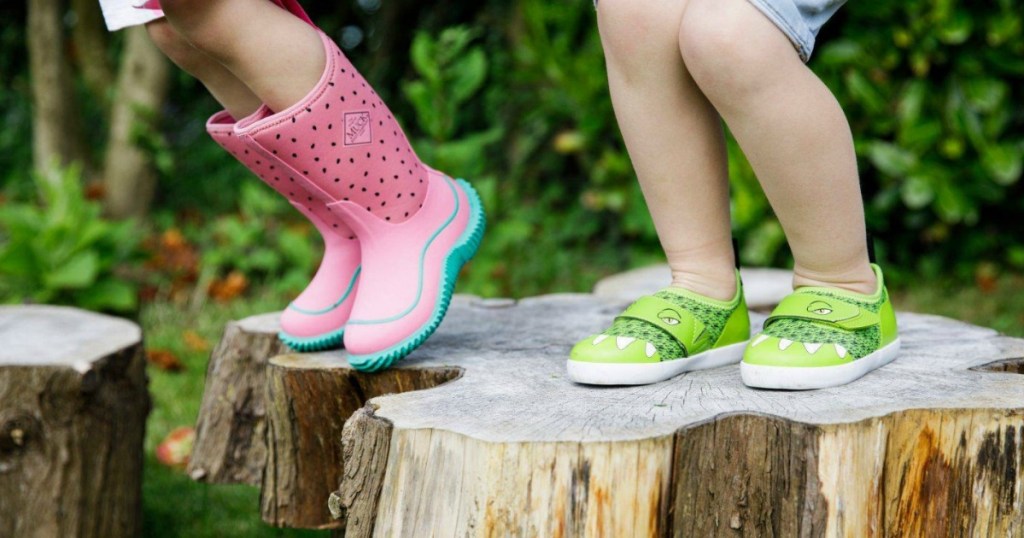 Muck Boots watermelon kids boots and gator sneakers worn by kids