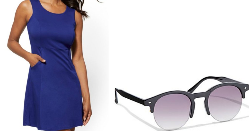 Woman wearing dress and sunglasses