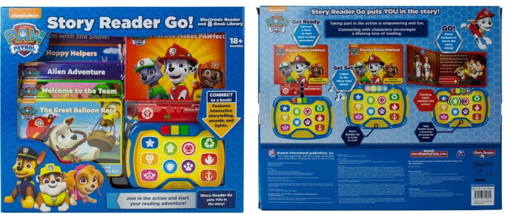 Front and back of package of Paw Patrol Story Ready Go