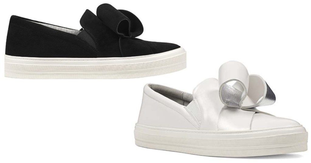 nine west black sneaker and white sneaker with bows