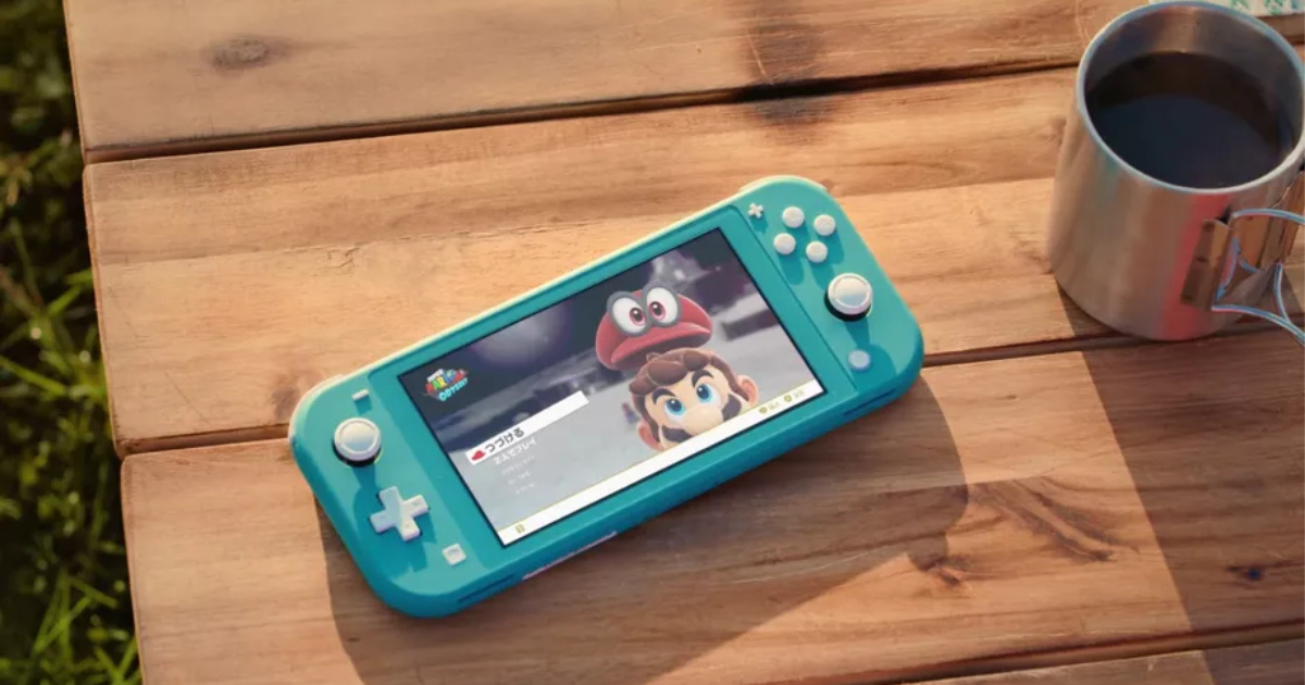 nintendo switch lite on table outside