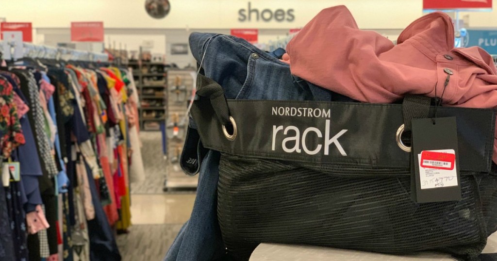 shopping basket full of clothes at Nordstrom Rack store
