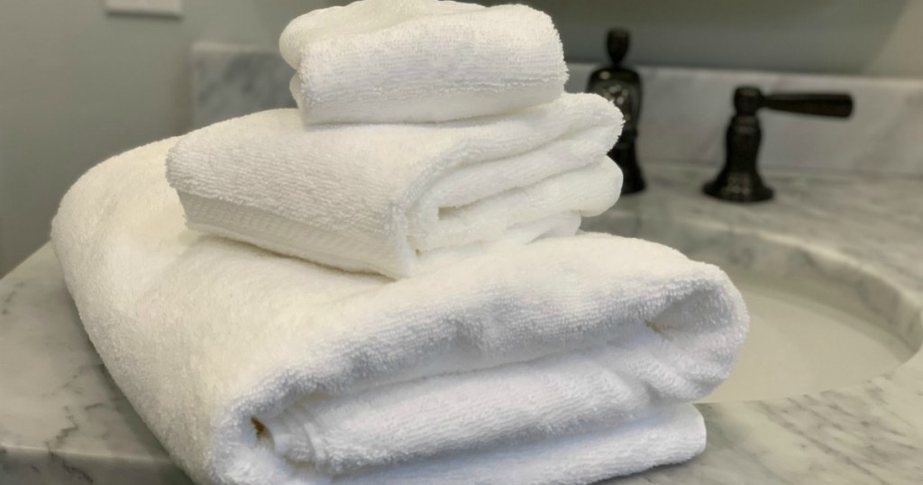 white Opalhouse Towels on bath counter