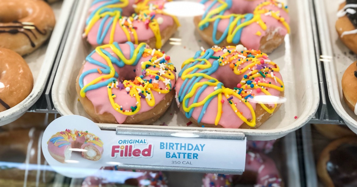 Tray of Original Filled Birthday Batter Doughnuts at Krispy Kreme