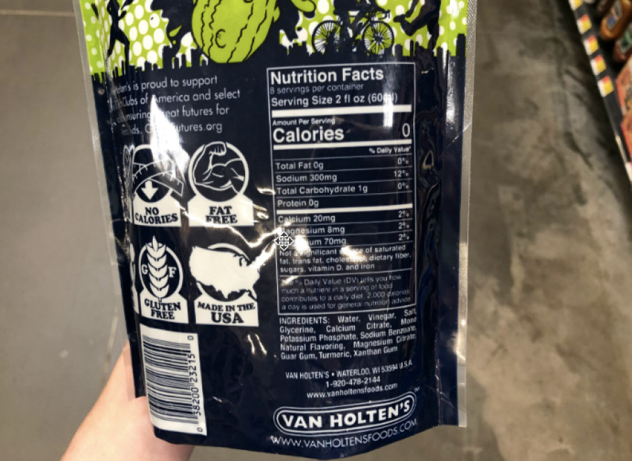 Ingredients listed on package of Van Holtens Pickle Ice Freeze Pops