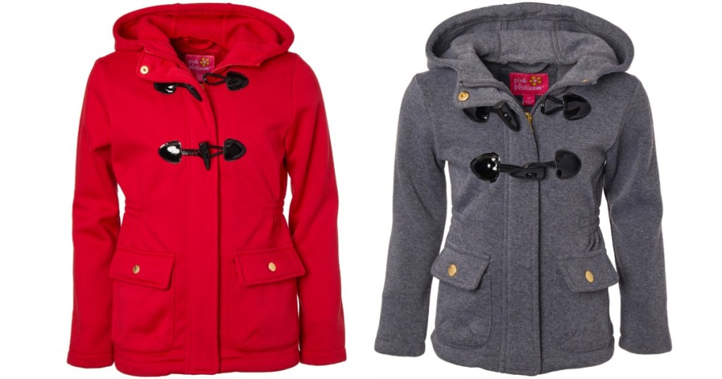 Berry Toggle Lightweight Fleece Jackets in red & gray