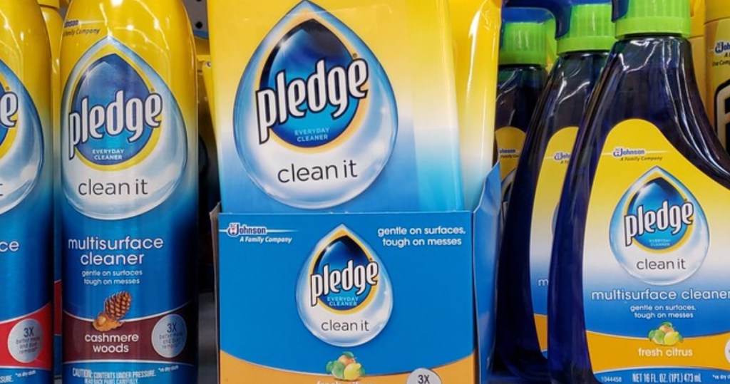 pledge products on shelf at store