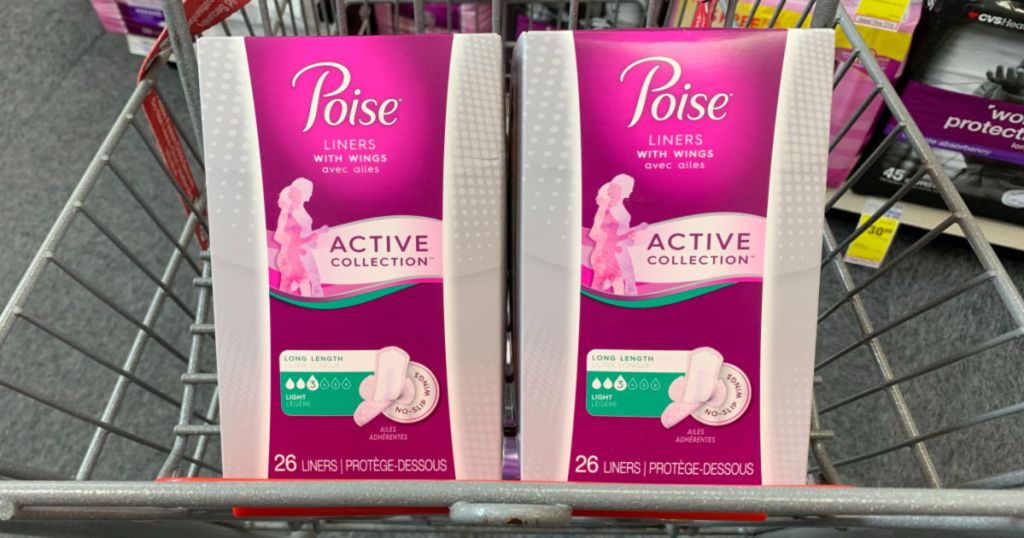 two packs of poise pads in cvs cart