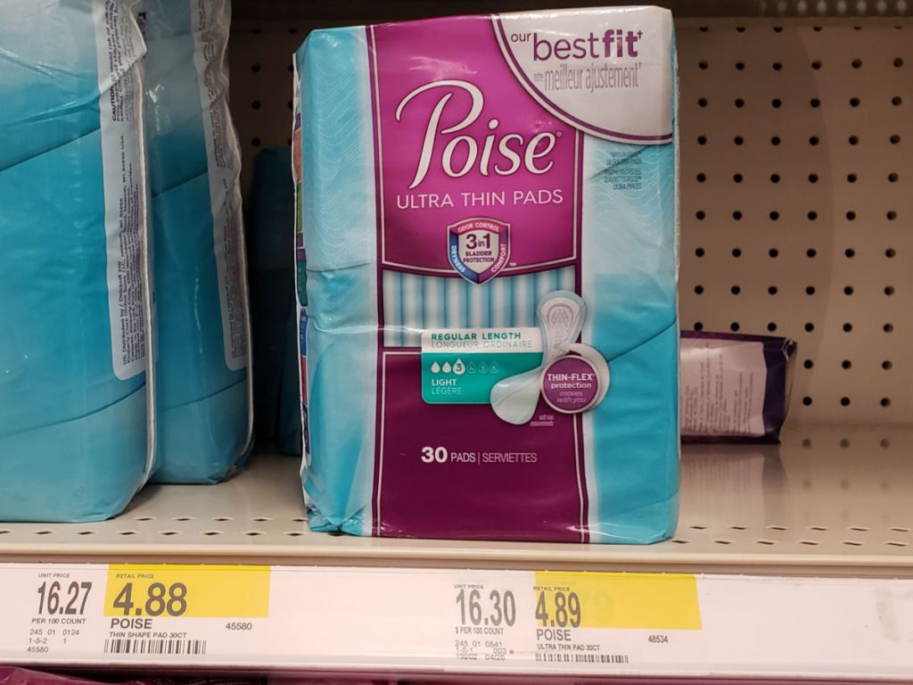 Poise Ultra Thin Pads on shelf at Target