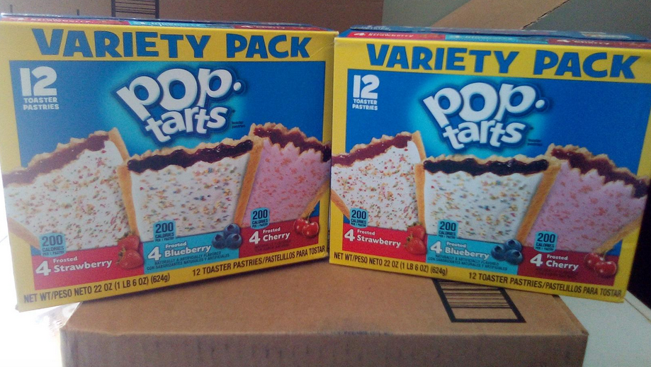 2 boxes of Pop-Tarts Variety Packs sitting on cardboard box