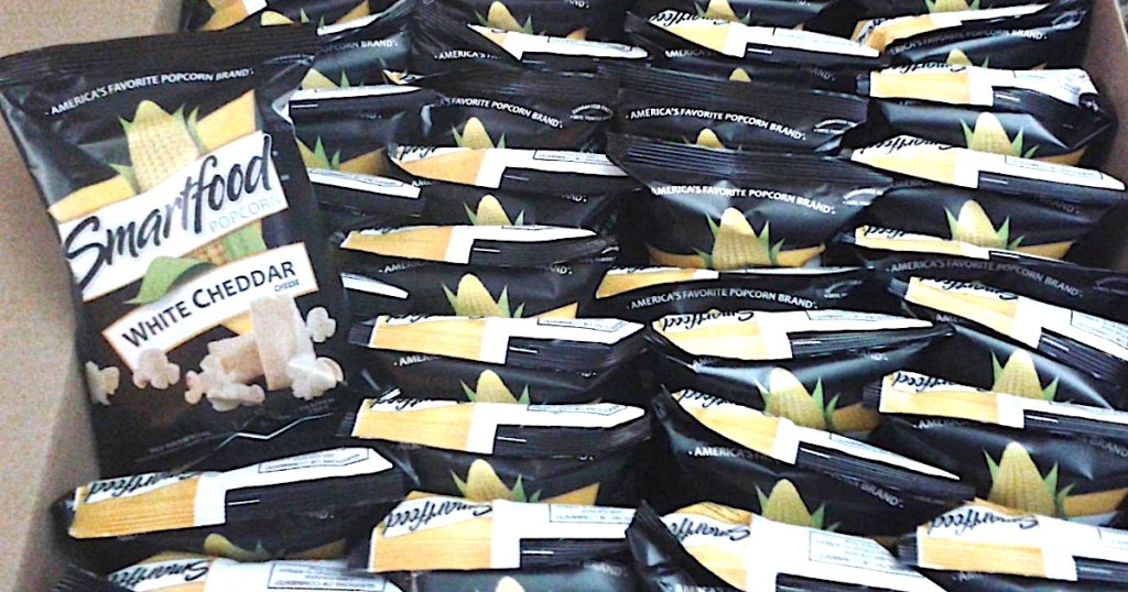 Box of Smartfood White Cheddar Popcorn bags