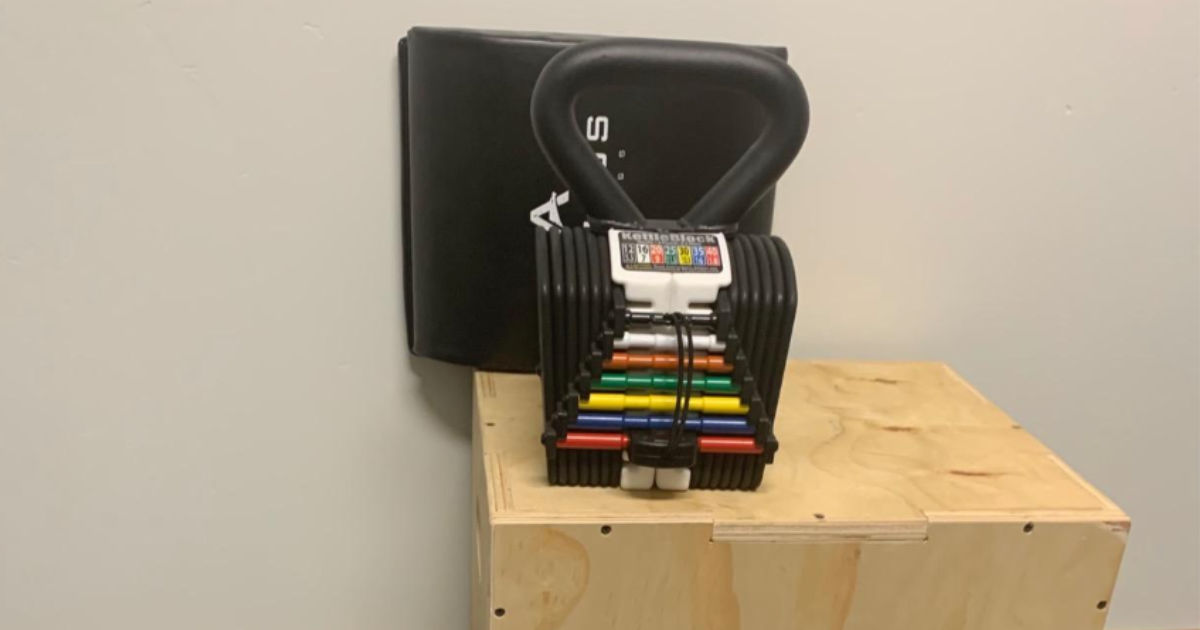 PowerBlock KettleBlock on wooden box