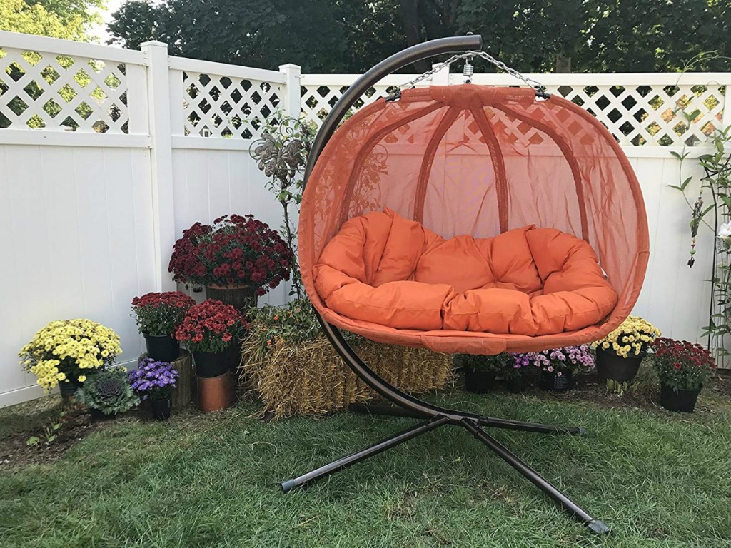 pumpkin chair on the grass in the garden