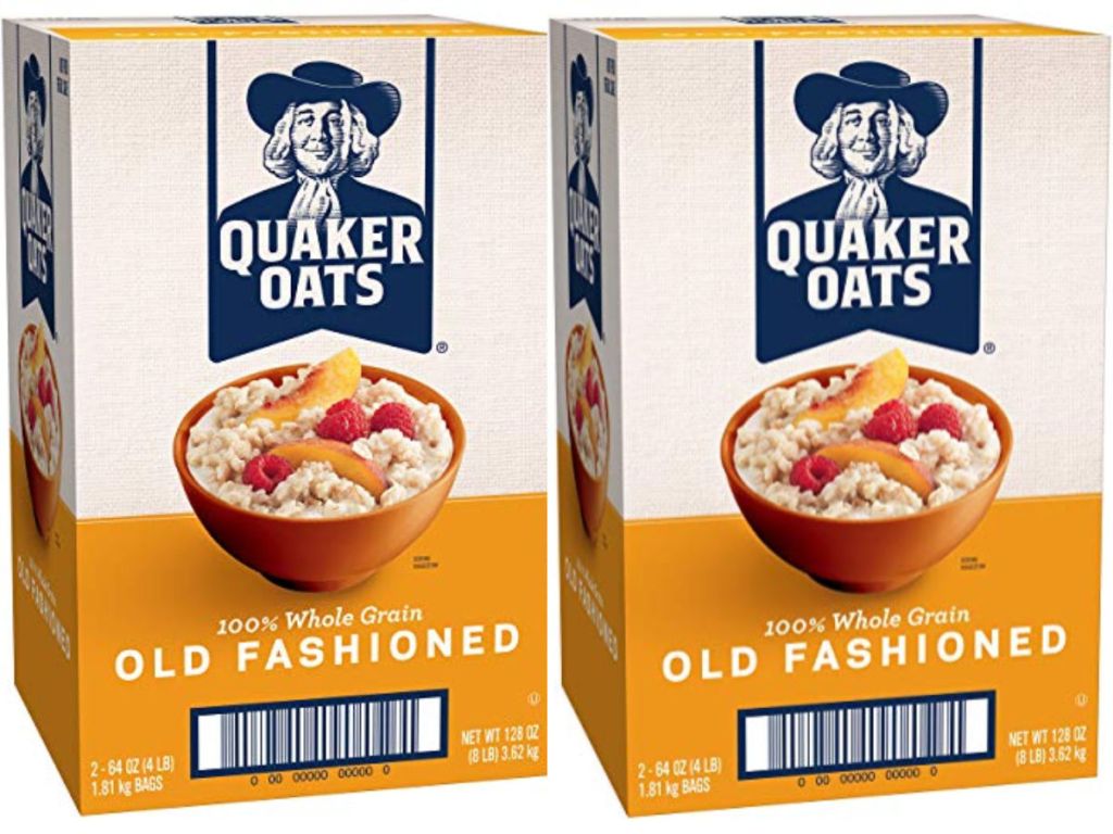 two boxes of Quaker Oats Old Fashioned Oatmeal 8 Pounds