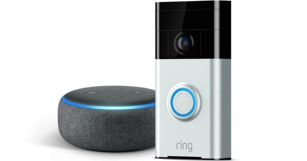 Ring video doorbell next to Echo Dot 3rd gen