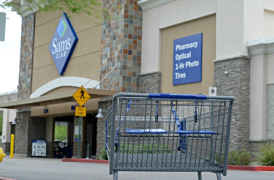 Outside of a Sam's Club store with a shopping cart