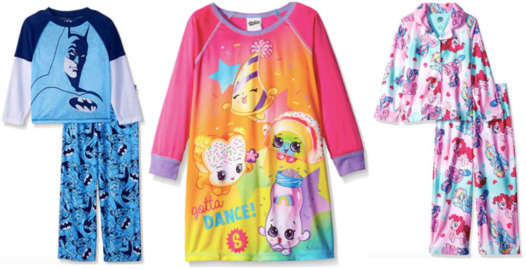 kids pajamas including Batman, Shopkins and My Little Pony