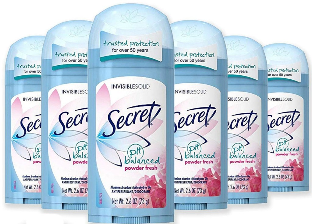 Six count of Secret Women's deodorant in Powder Fresh scent