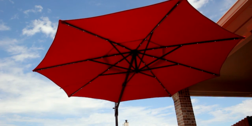 Patio Umbrella w/ Rechargeable LED Lights Only $198 at Lowe’s (Regularly $398) | Includes Frame & Base