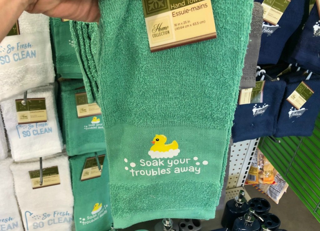 Mint Green Hand Towel with rubber ducky and white text