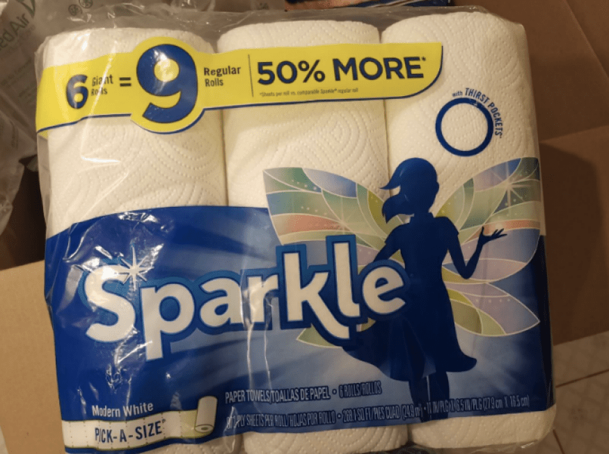 6 big rolls of Sparkle Paper Towels
