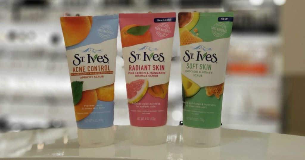 Three St. Ives products in varying scents on counter in Target