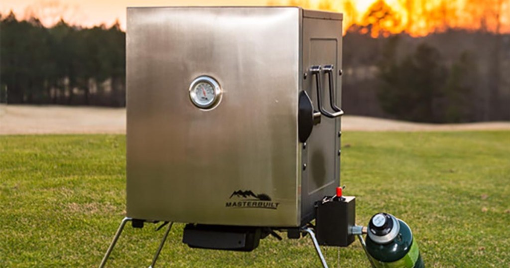 stainless steel portable smoker outside