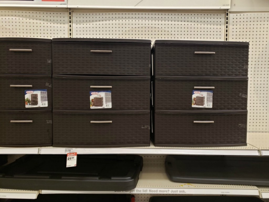 3-drawer weave storage shelves on store shelf