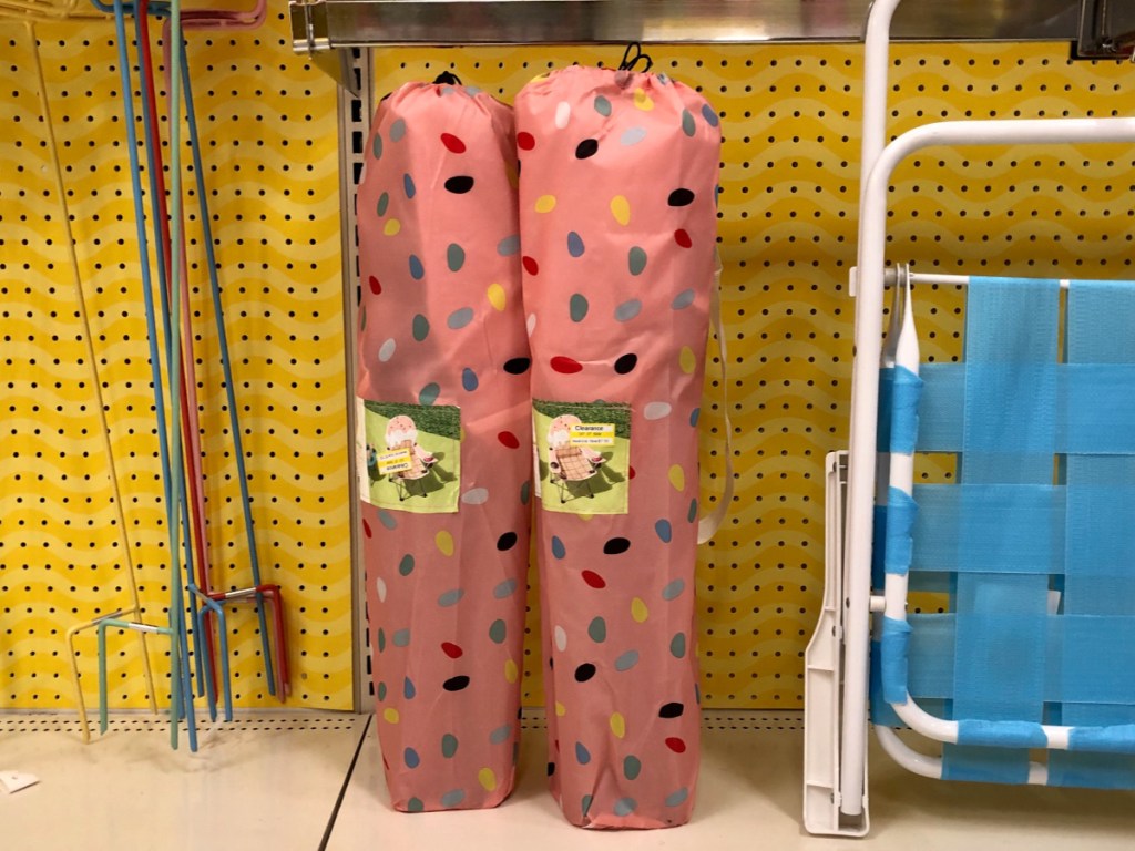 two Sun Squad Kids Ice Cream Chairs in bags on a Target store shelf