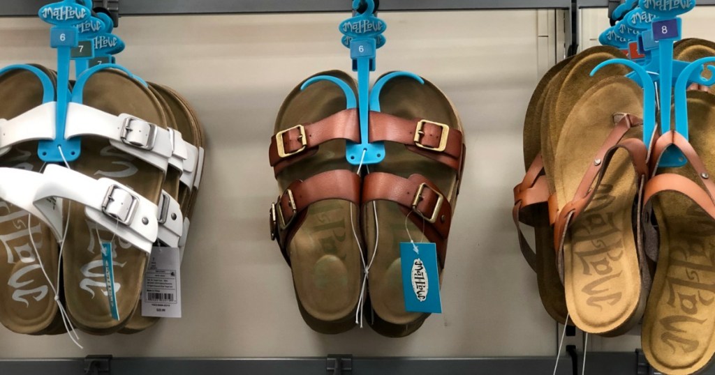 Women's sandal shoes display