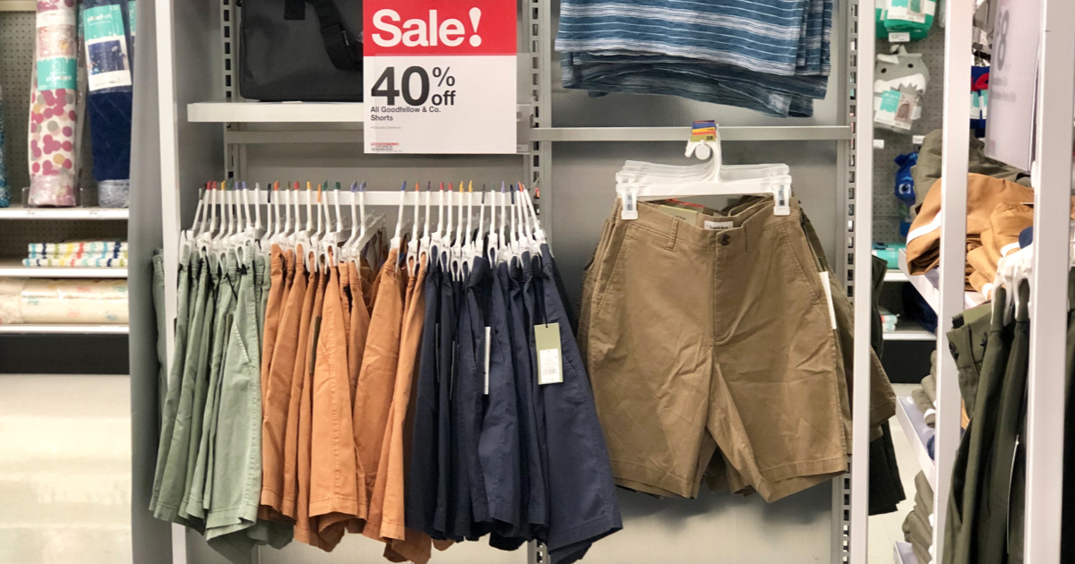 Target Men's Shorts hanging on a target rack