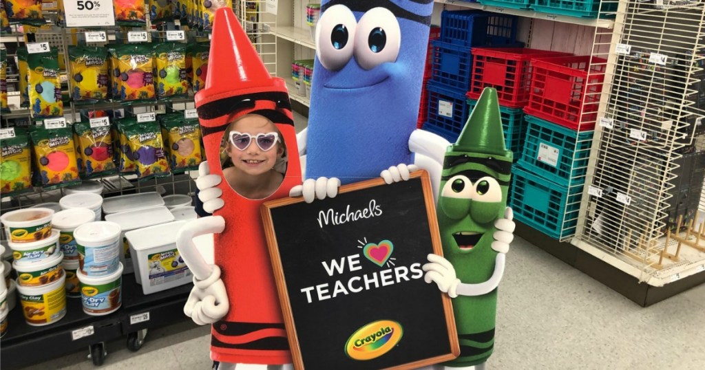 Crayola sign advertising teacher deals at Michaels