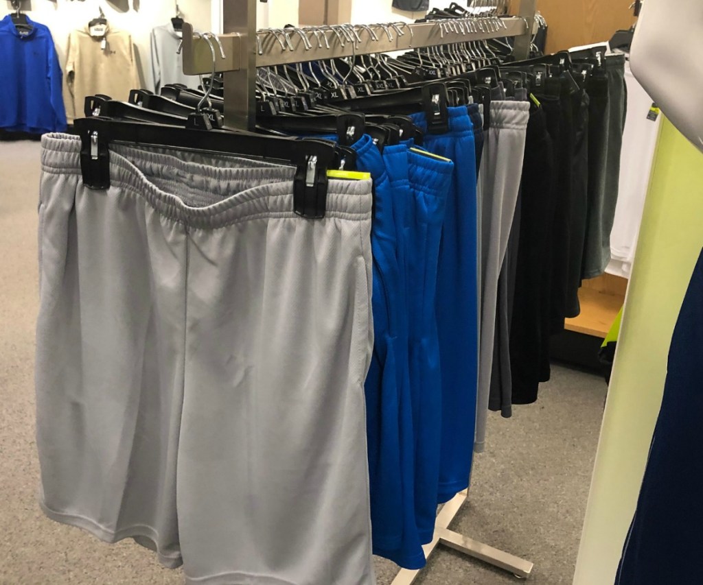 Men's mesh shorts in-store on rack