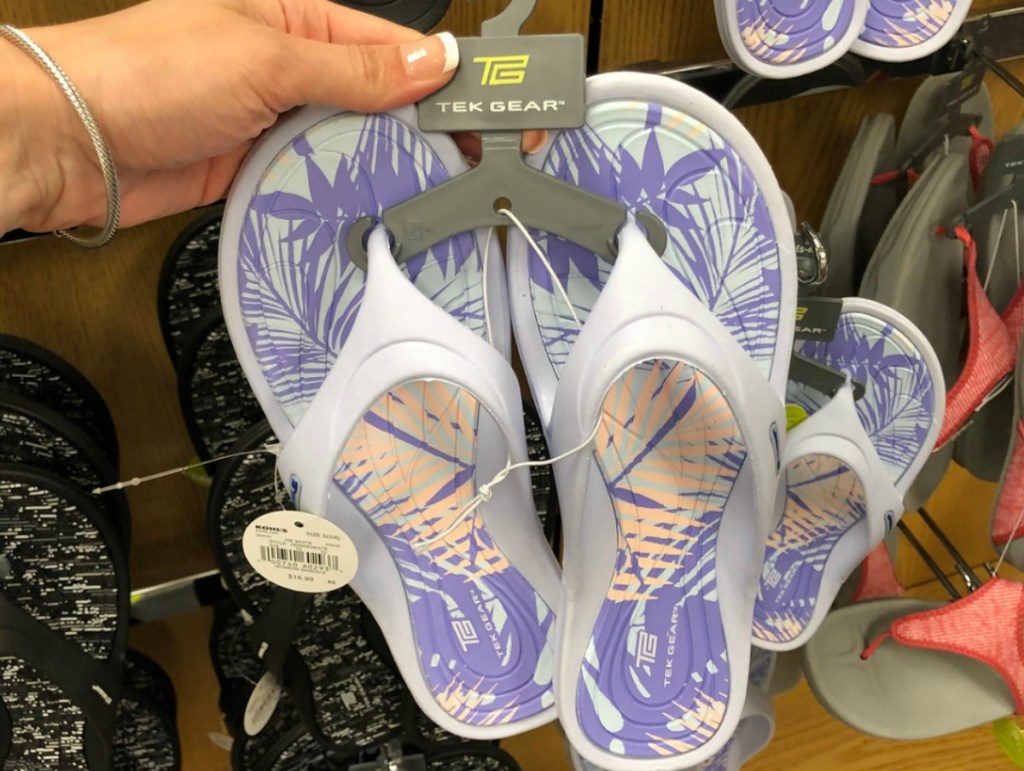 Purple and grey women's thong style sandals