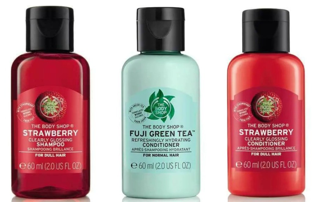 Three scents of shampoo from the body shop