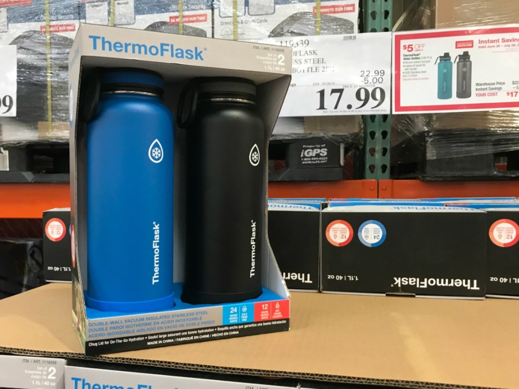 2-pack of themoflask water bottles with costco price sign