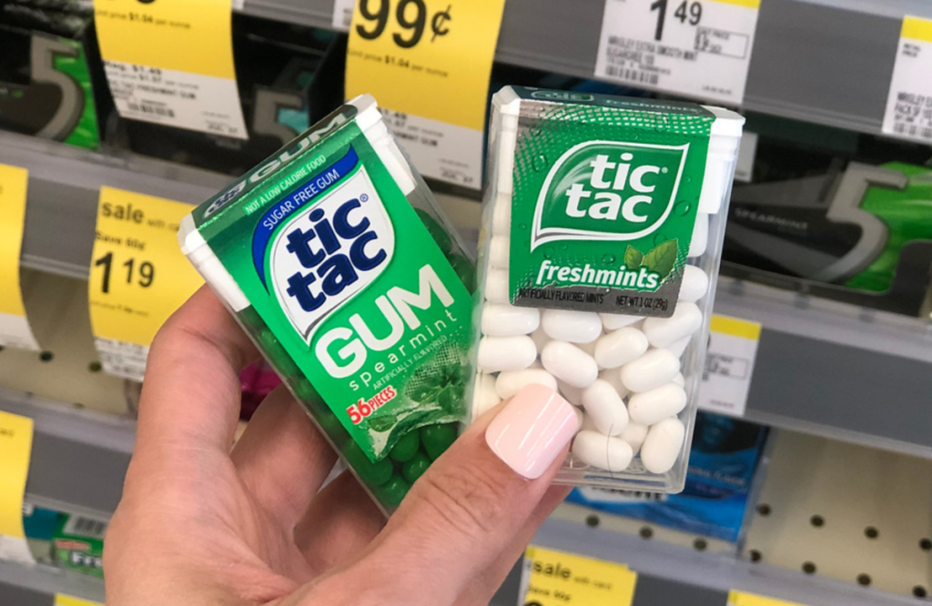 Tic Tac Mints and Gum in hand at Walgreens