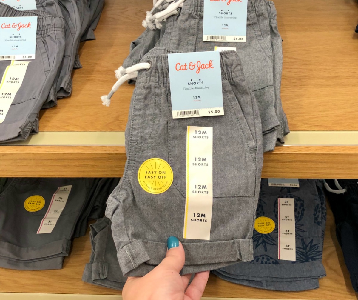 Toddler boys dark gray shorts on store display