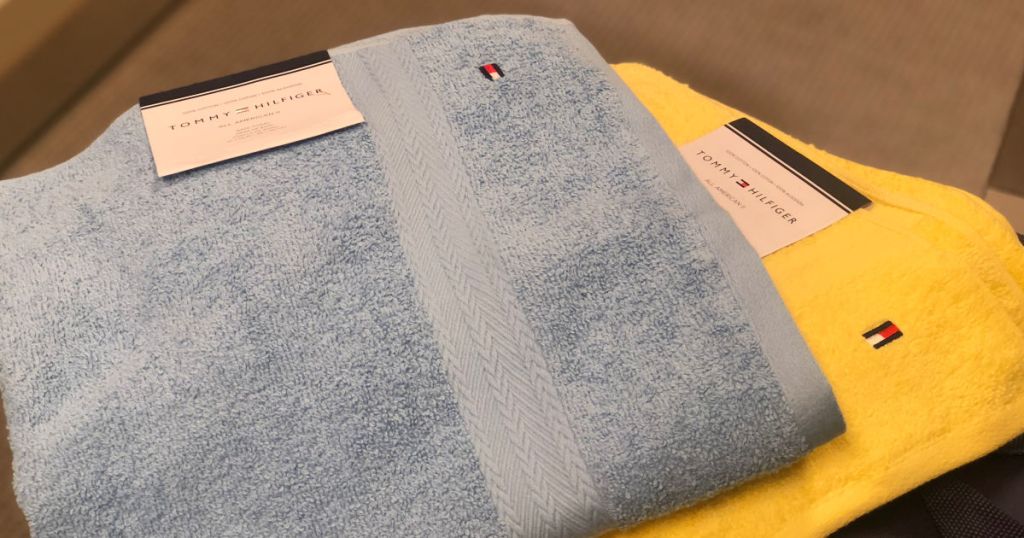 blue and yellow Tommy Hilfiger Towels