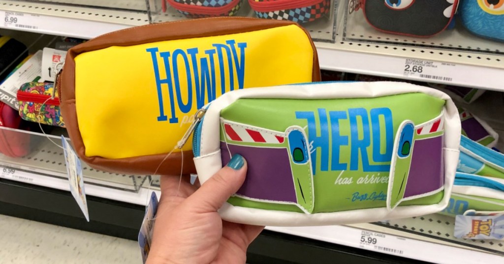 hand holding Toy Story 4 pencil cases